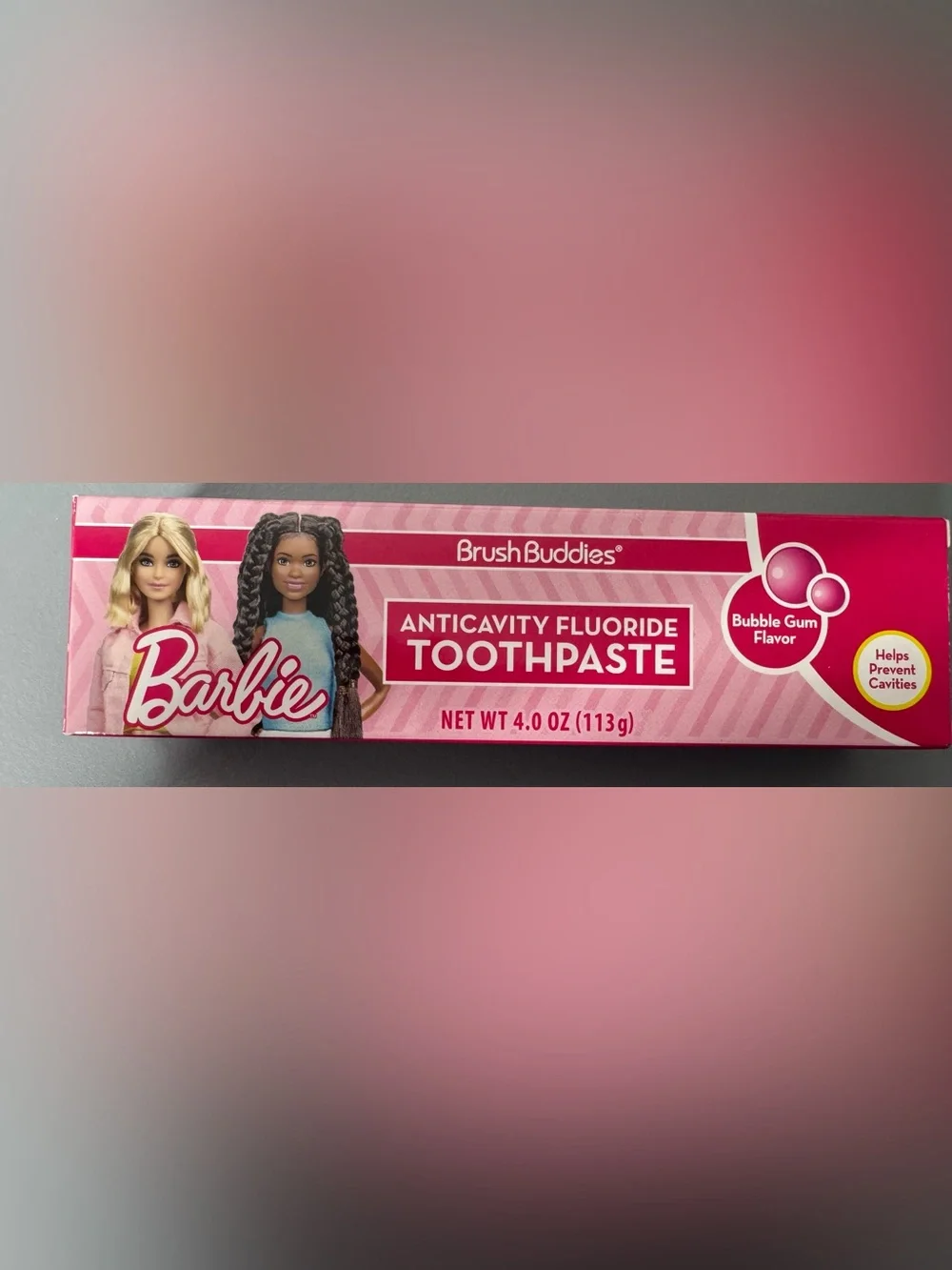 Barbie Bubble Gum flavored Toothpaste Pink Packaging